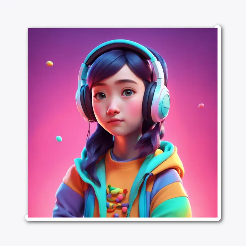 Kawaii Cute girl wearing headphones